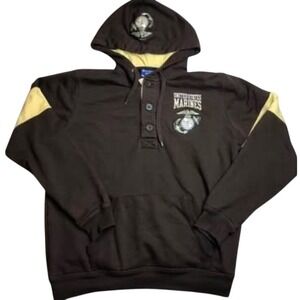 Champion‎ Mens Henley Hoodie Brown Color Block United States Marines Pocket XL